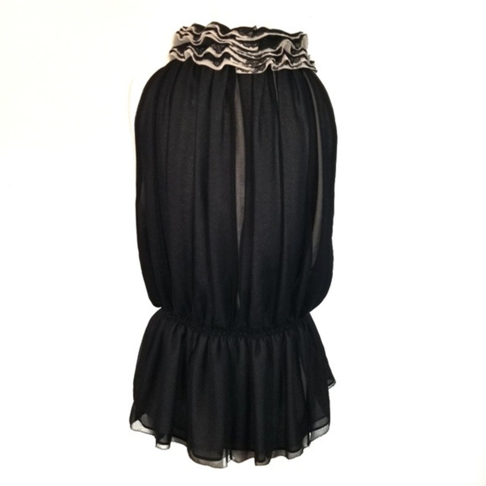 Black Chiffon Ruffle Keyhole Blouse R. Rodriguez - Picture 6 of 7
